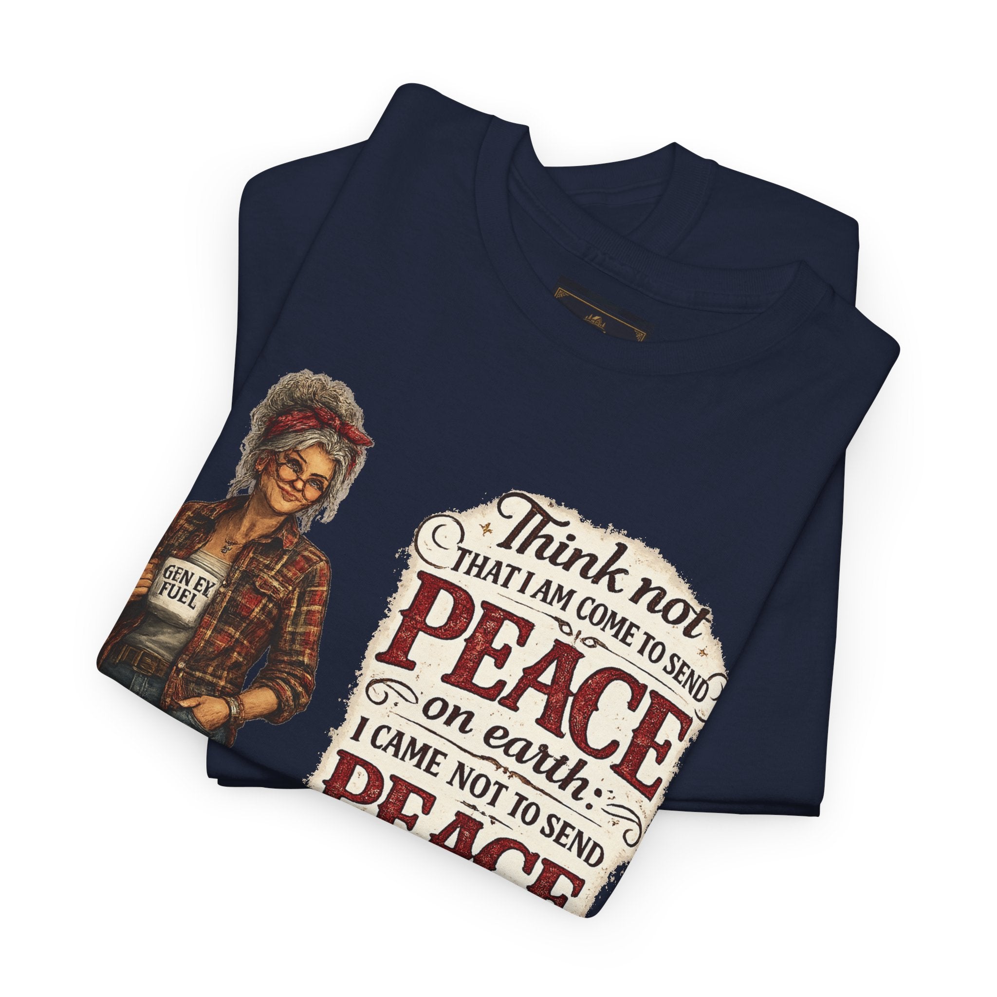 Christian Faith Tee — "I Come Not to Send Peace but a Sword" Matthew 10:34 Graphic Shirt