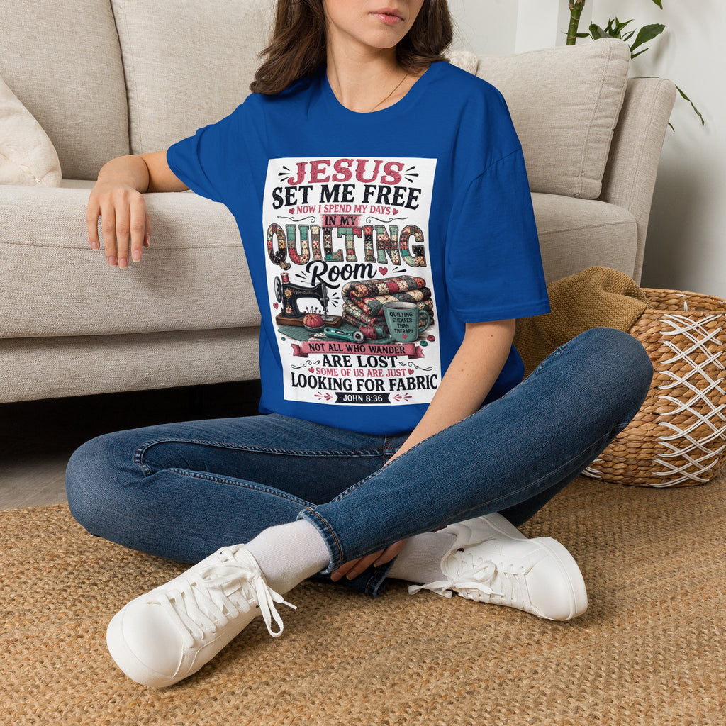 Quilting T-Shirt — "Jesus Set Me Free" Faithful Quilter Tee