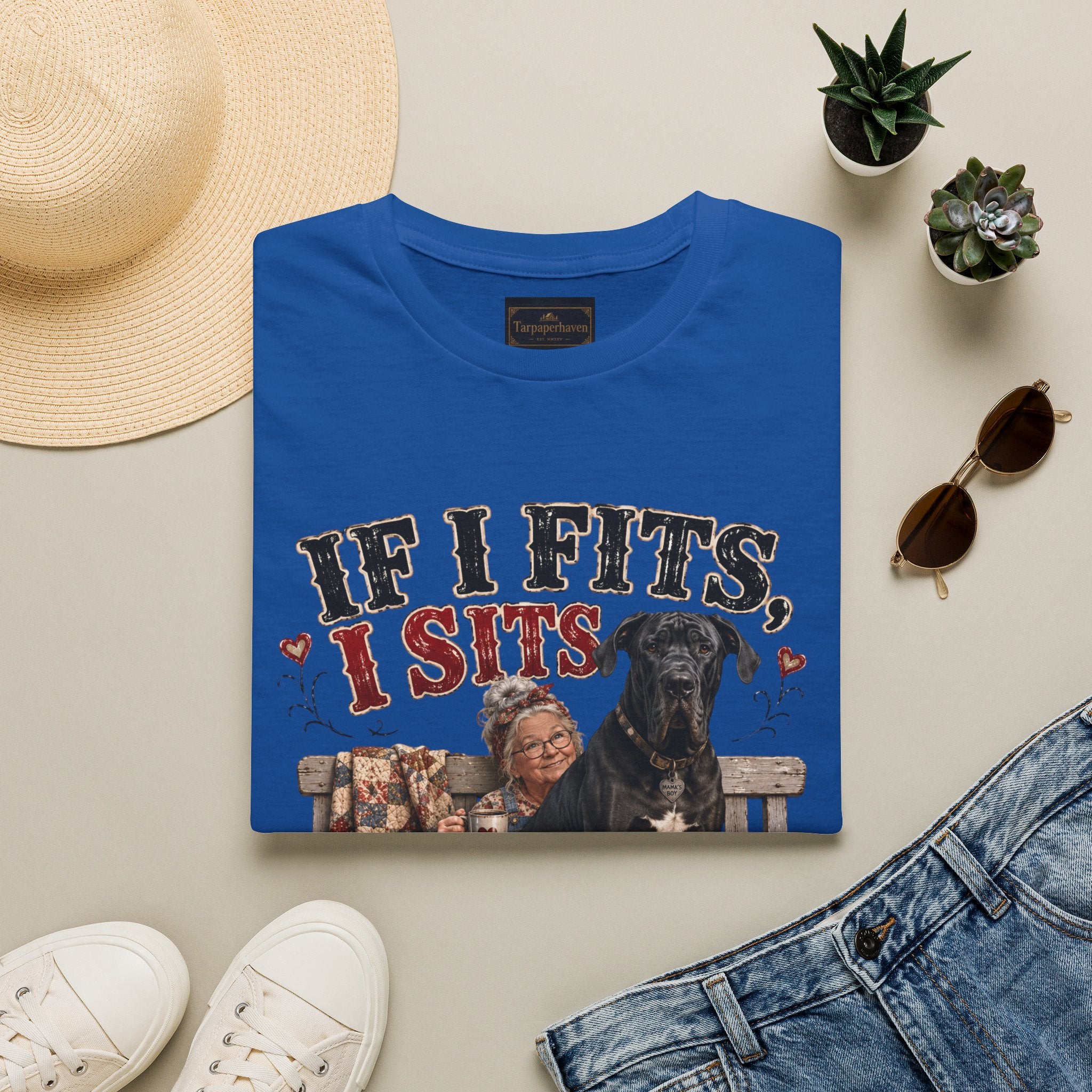 If I Fits, I Sits T-Shirt — Funny Great Dane Lover Graphic Tee