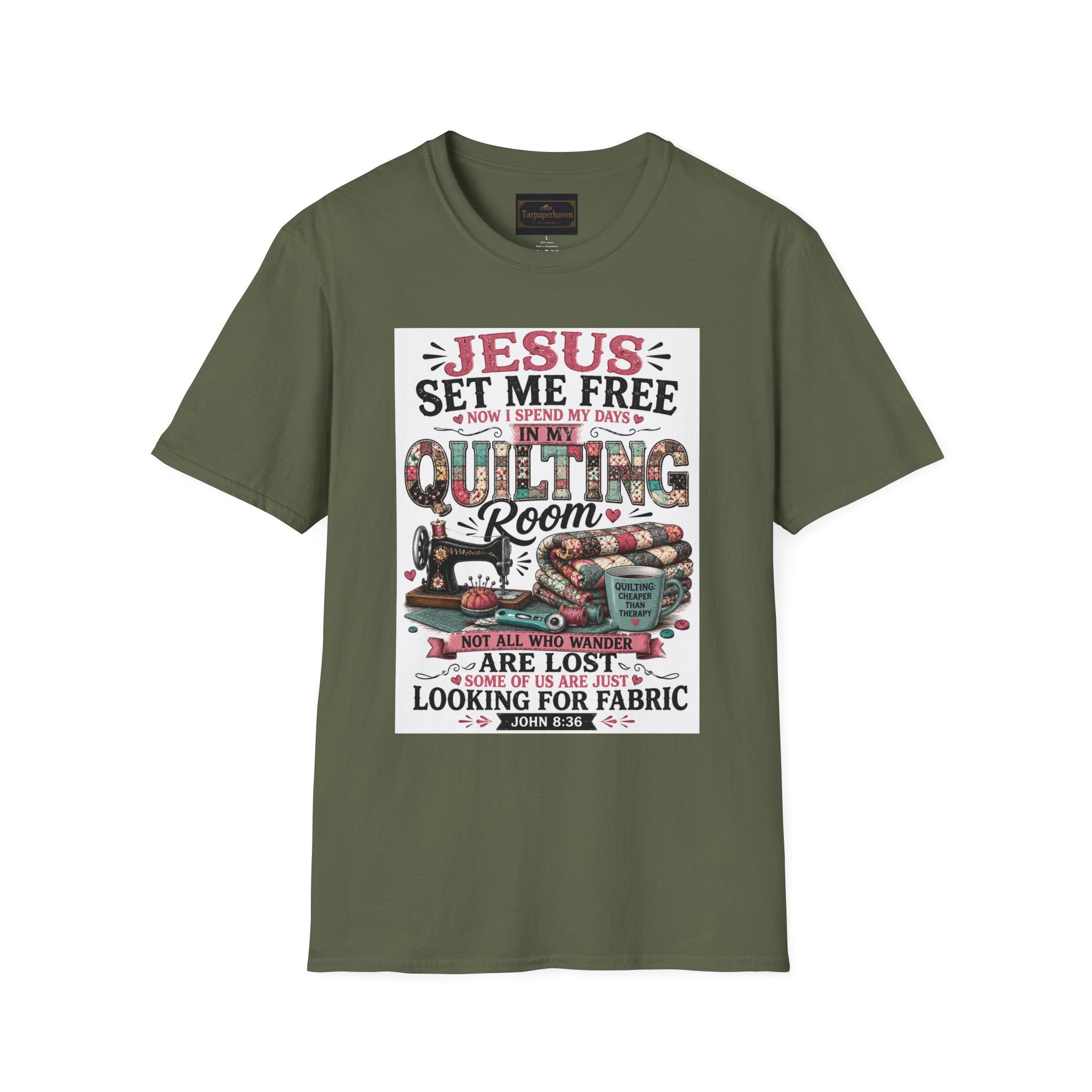 Quilting T-Shirt — "Jesus Set Me Free" Faithful Quilter Tee