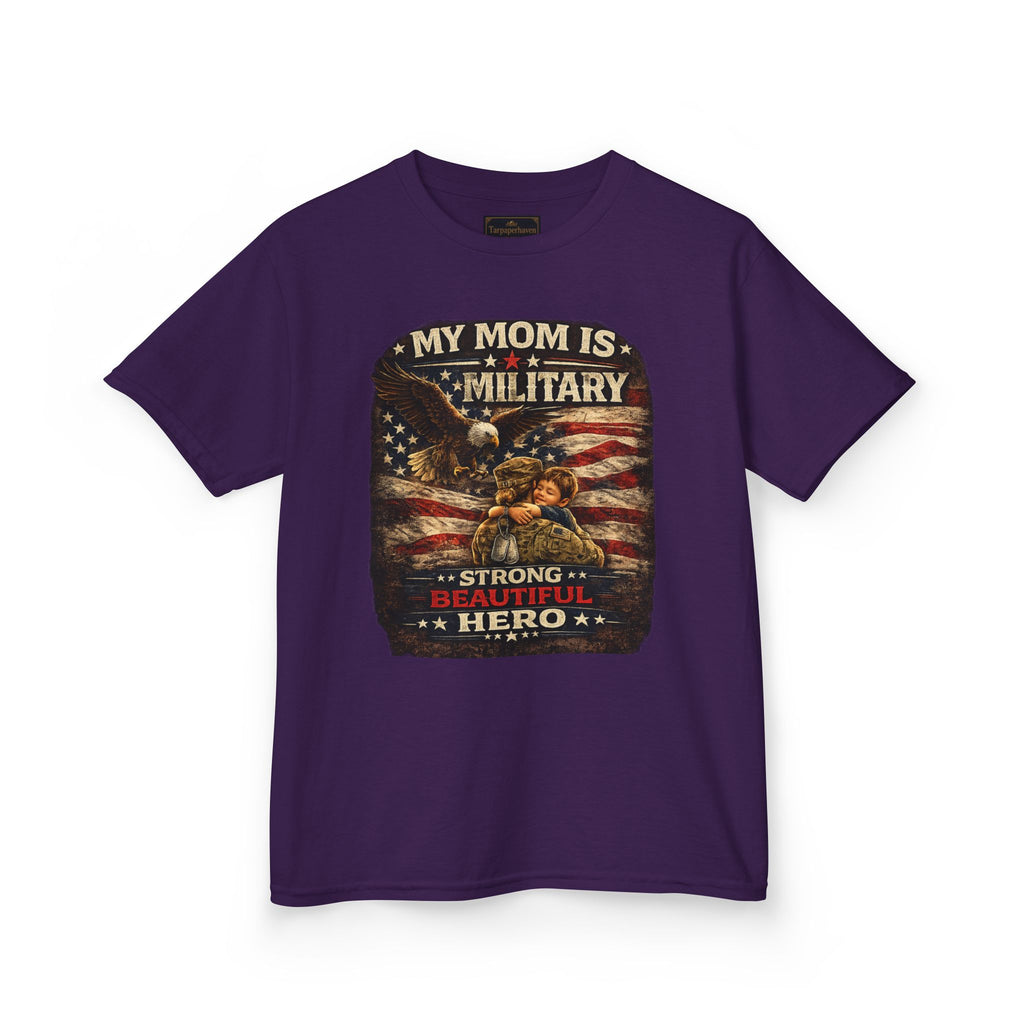 Kids Tee — "My Mom Is Military" Patriotic American Flag Shirt