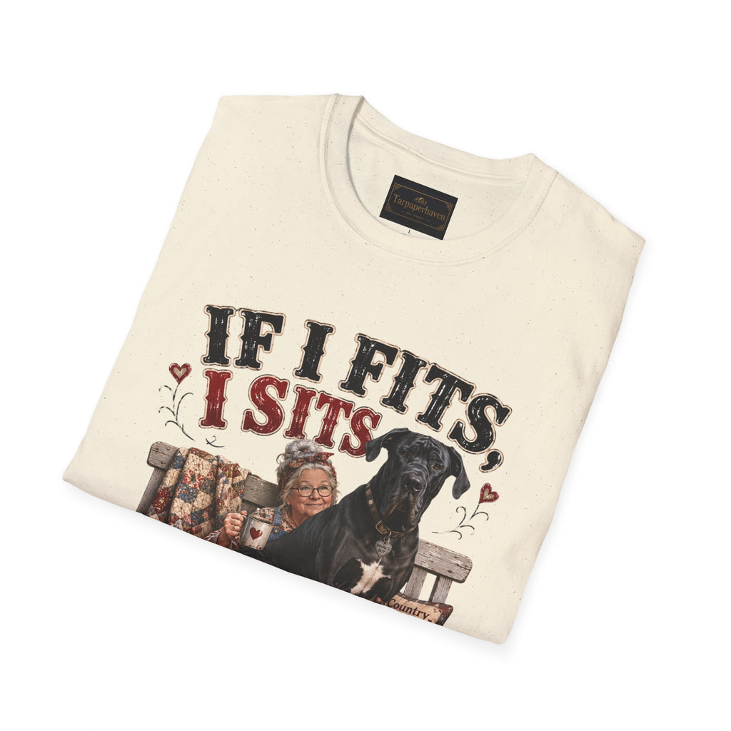If I Fits, I Sits T-Shirt — Funny Great Dane Lover Graphic Tee