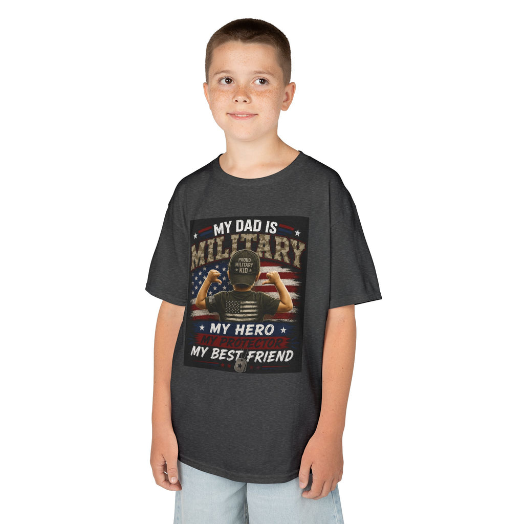 Kids Tee — "My Dad Is Military" Patriotic Hero Shirt