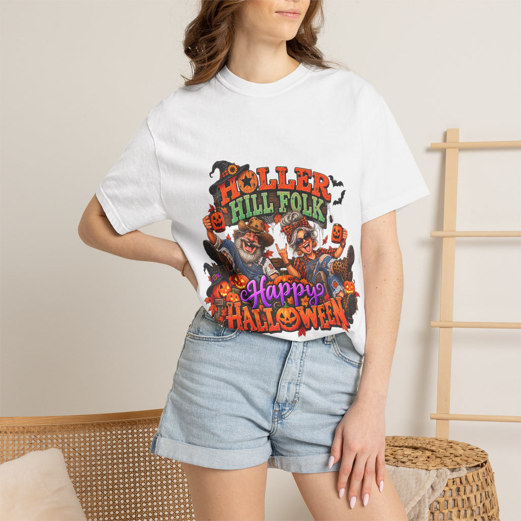 Halloween Holler Hill Folk T-Shirt — "Happy Halloween" Vintage Horror Design