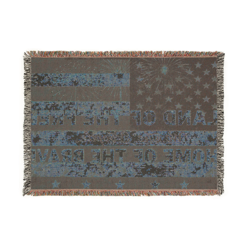 American Flag Woven Blanket – "Land of the Free, Home of the Brave" Patriotic Throw