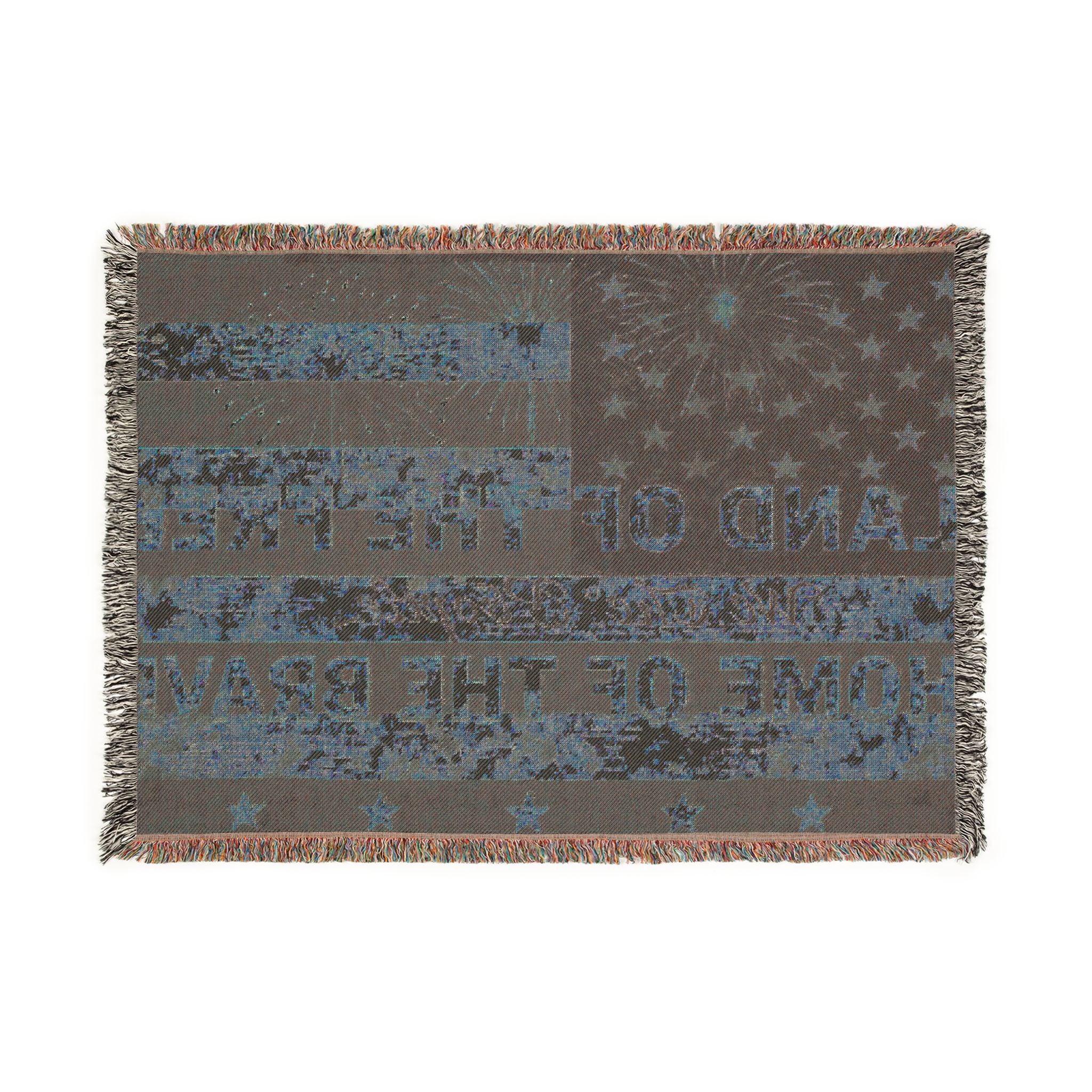 American Flag Woven Blanket – "Land of the Free, Home of the Brave" Patriotic Throw