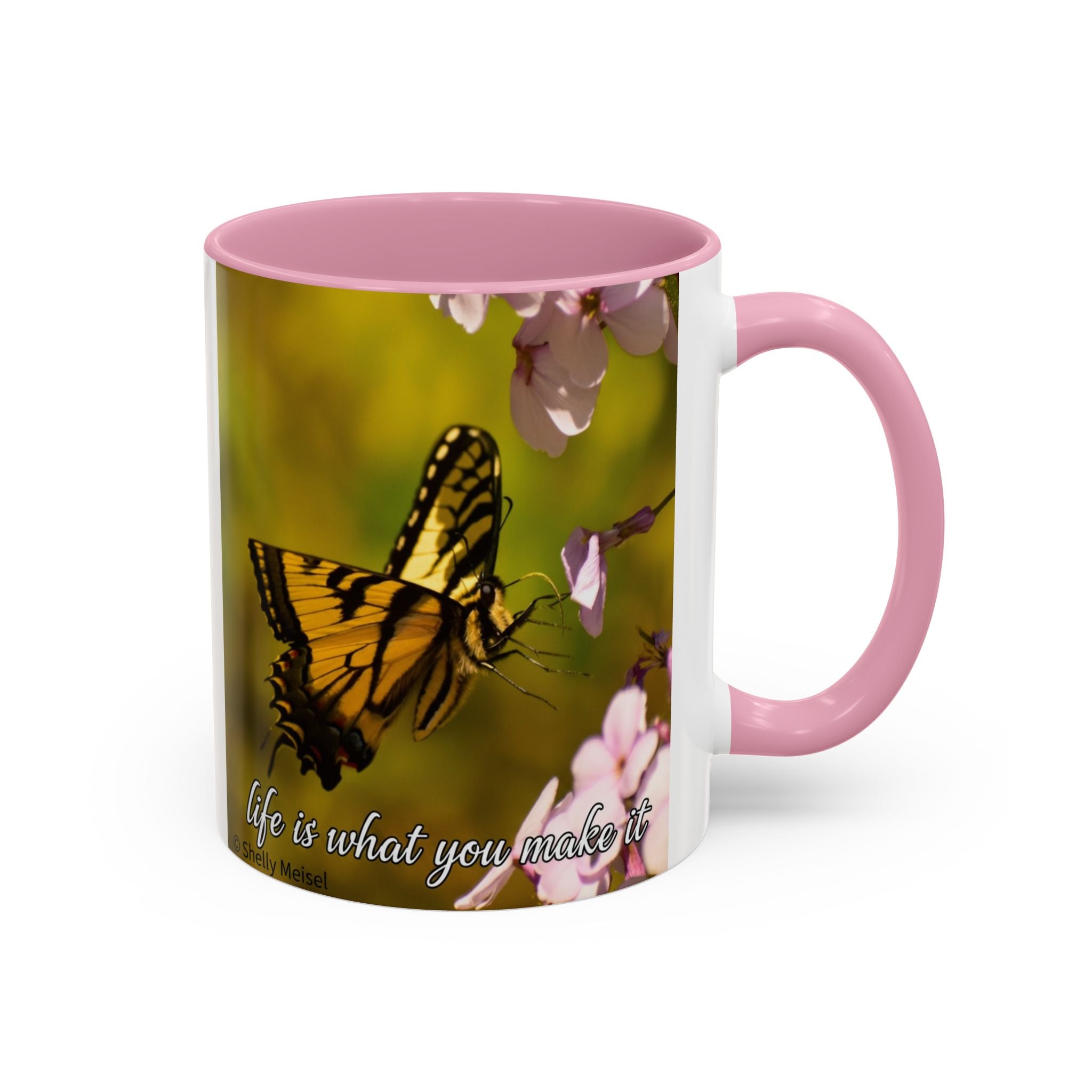 Butterfly Floral Mug — "Life Is What You Make It" Inspirational Coffee Cup