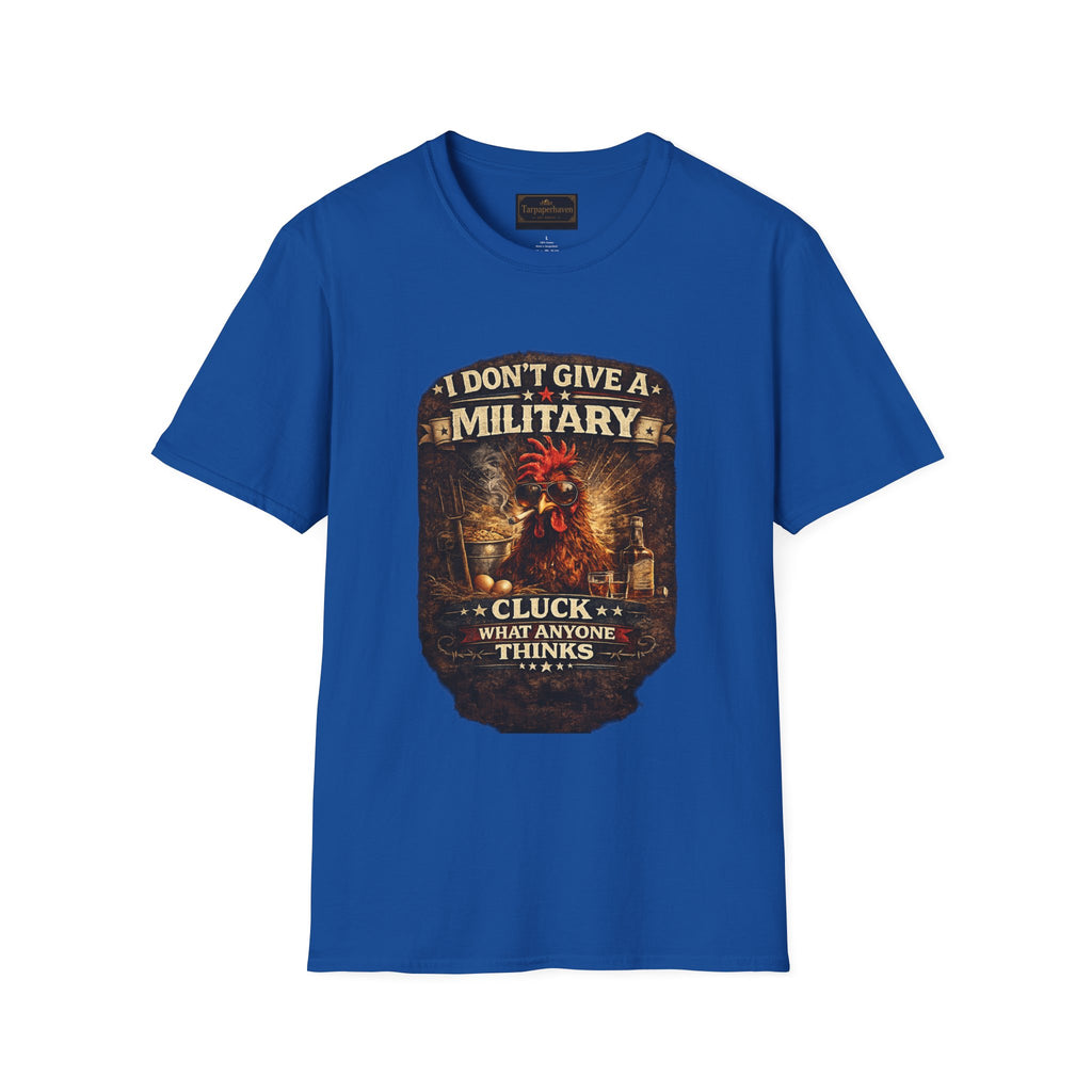 T‑Shirt — "I Don't Give A Military Cluck" Rooster Graphic Tee