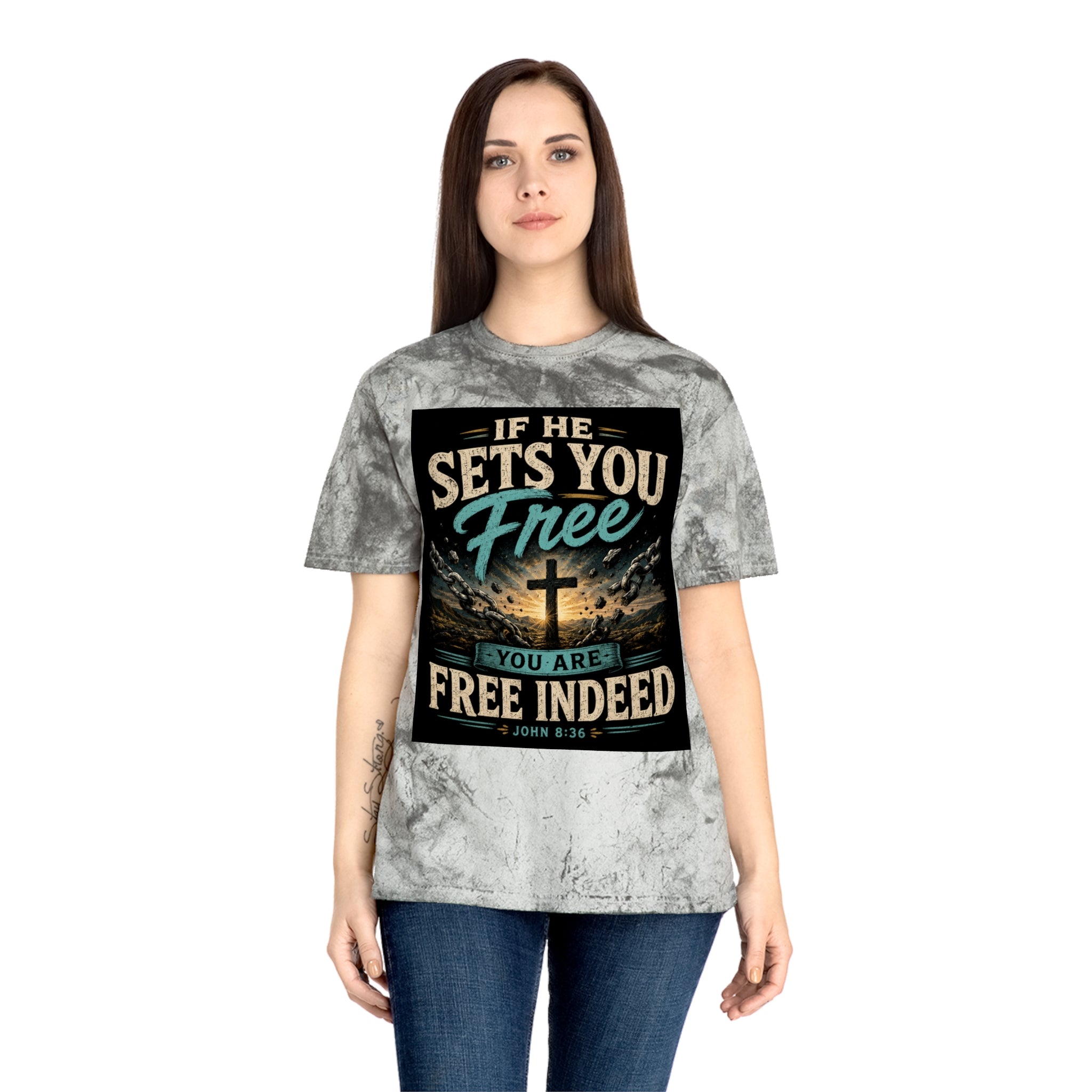 Christian Freedom Tee — "If He Sets You Free" Scripture T-Shirt