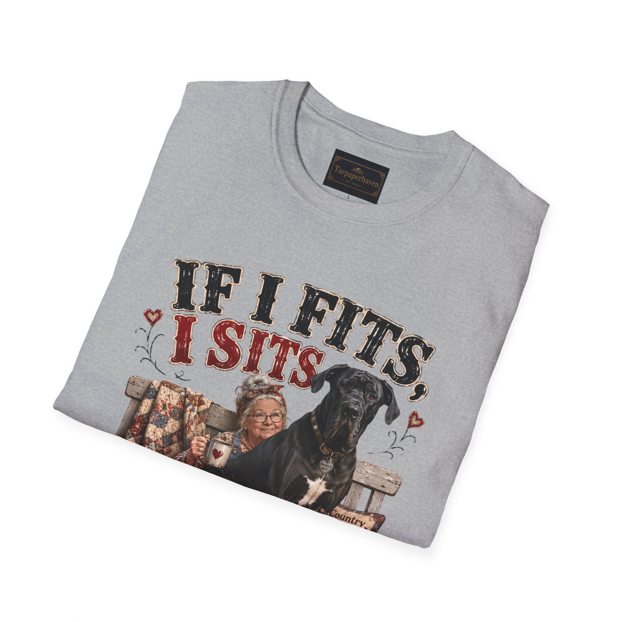 If I Fits, I Sits T-Shirt — Funny Great Dane Lover Graphic Tee