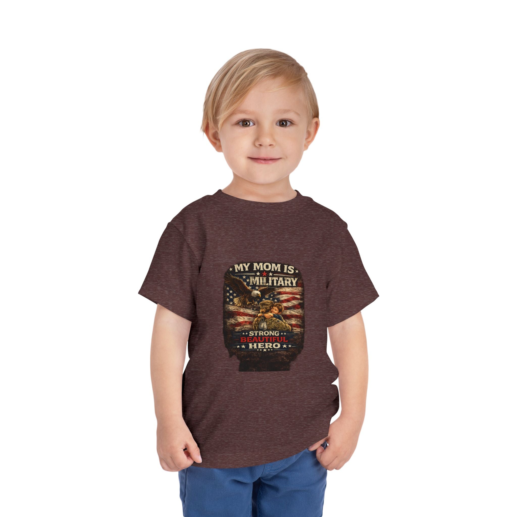 Toddler Tee "My Mom is Military - Strong Beautiful Hero" | Patriotic Kids Shirt