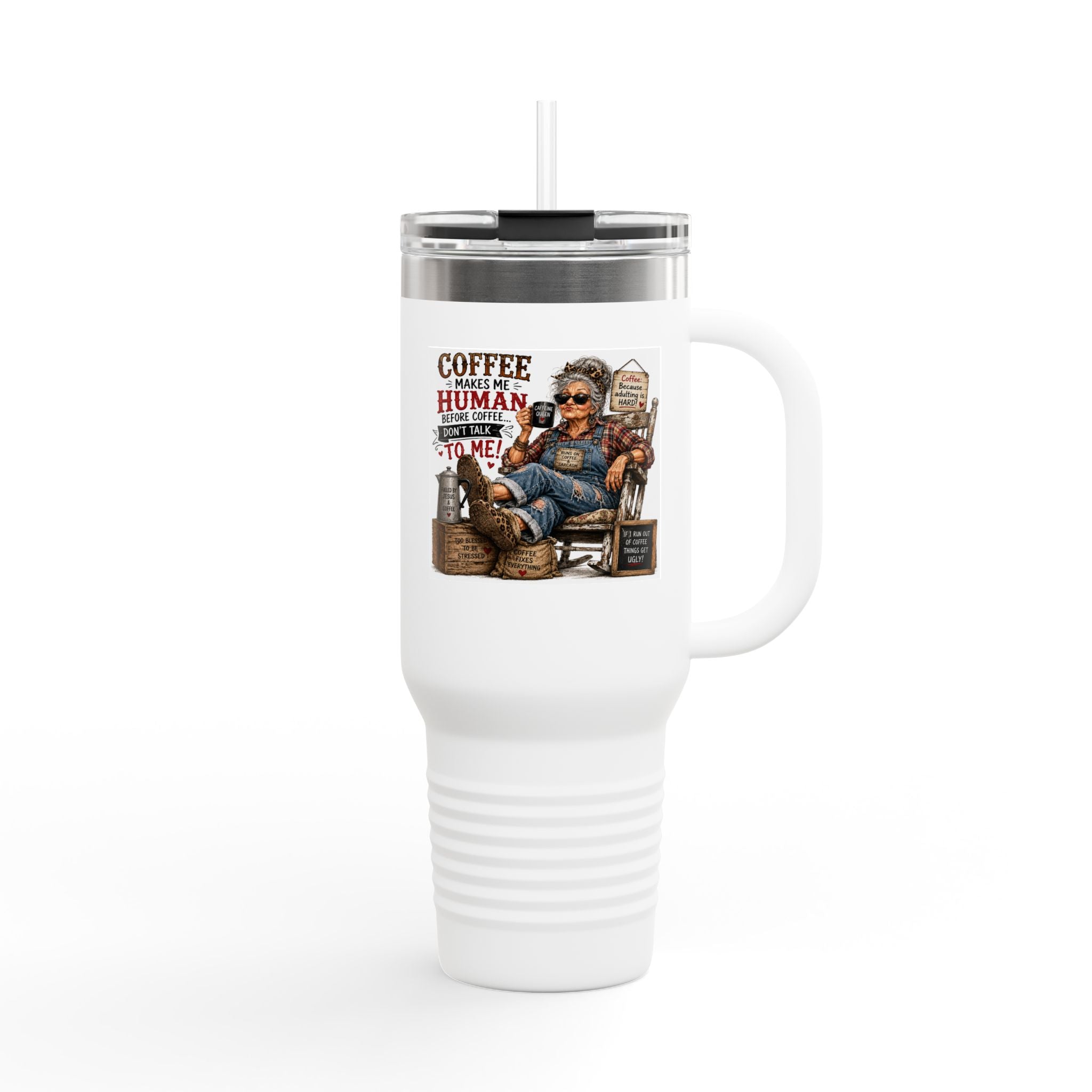 40oz Insulated Travel Mug Country Granny Coffee Addict