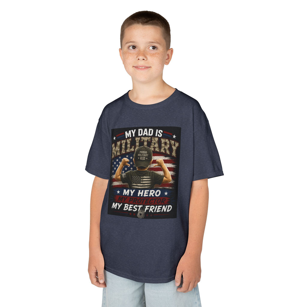Kids Tee — "My Dad Is Military" Patriotic Hero Shirt