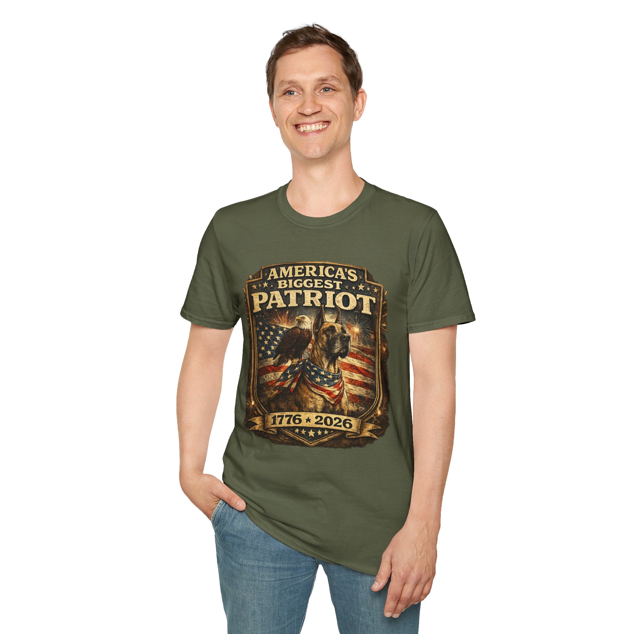 Patriot T-Shirt — Great Dane 1776–2026 Vintage Eagle Flag Tee
