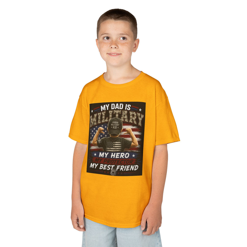 Kids Tee — "My Dad Is Military" Patriotic Hero Shirt