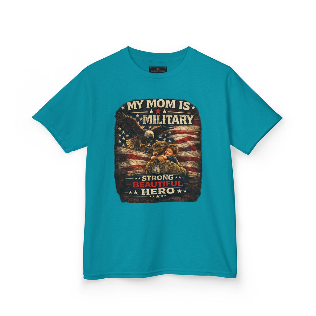 Kids Tee — "My Mom Is Military" Patriotic American Flag Shirt