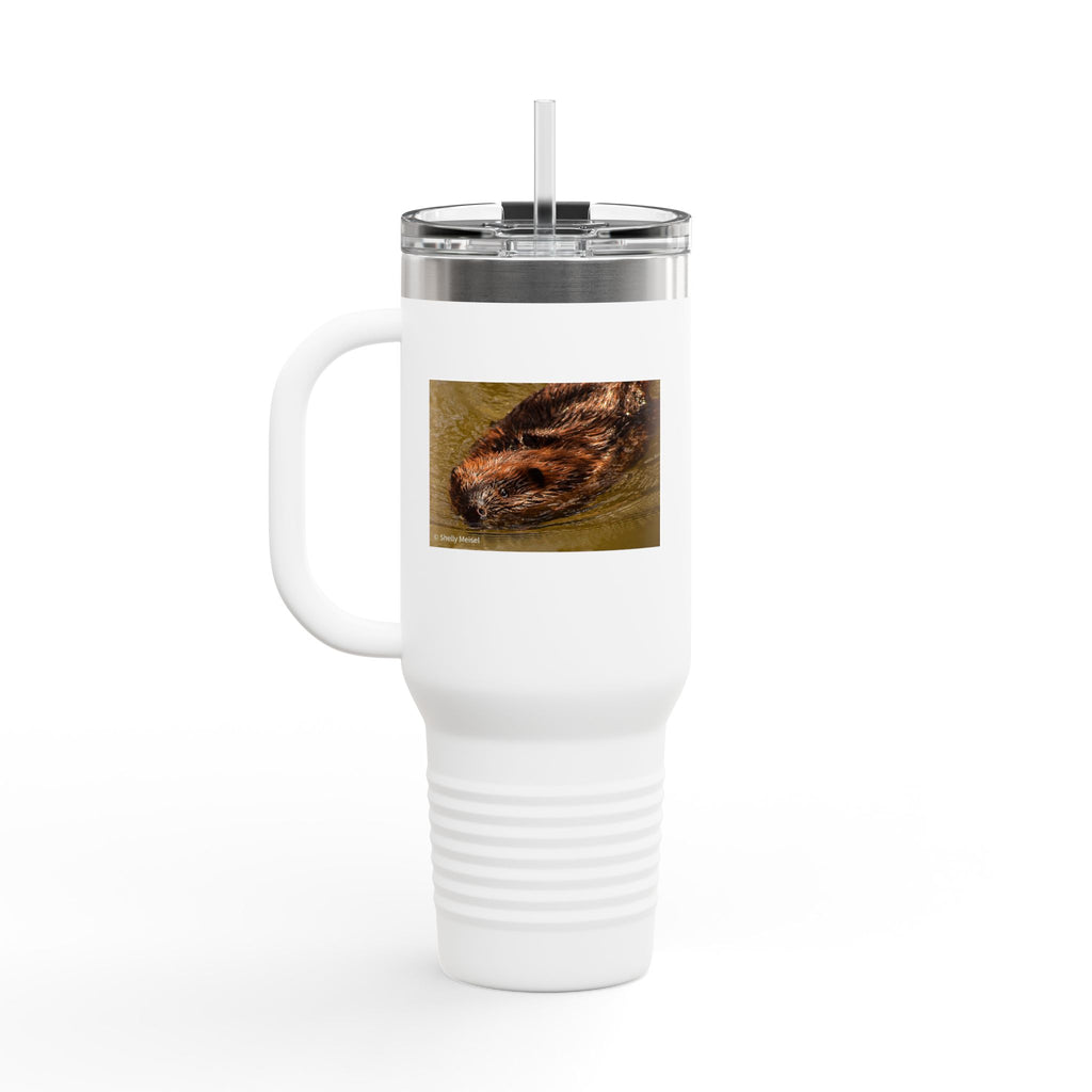 40oz Insulated Travel Mug with Vintage Beaver Sketch – Large Tumbler for Beach Lovers