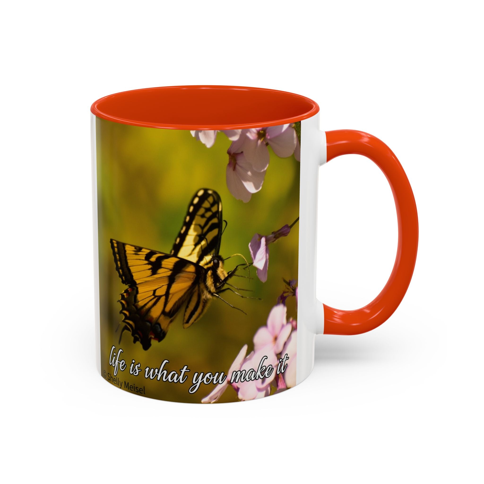 Butterfly Floral Mug — "Life Is What You Make It" Inspirational Coffee Cup