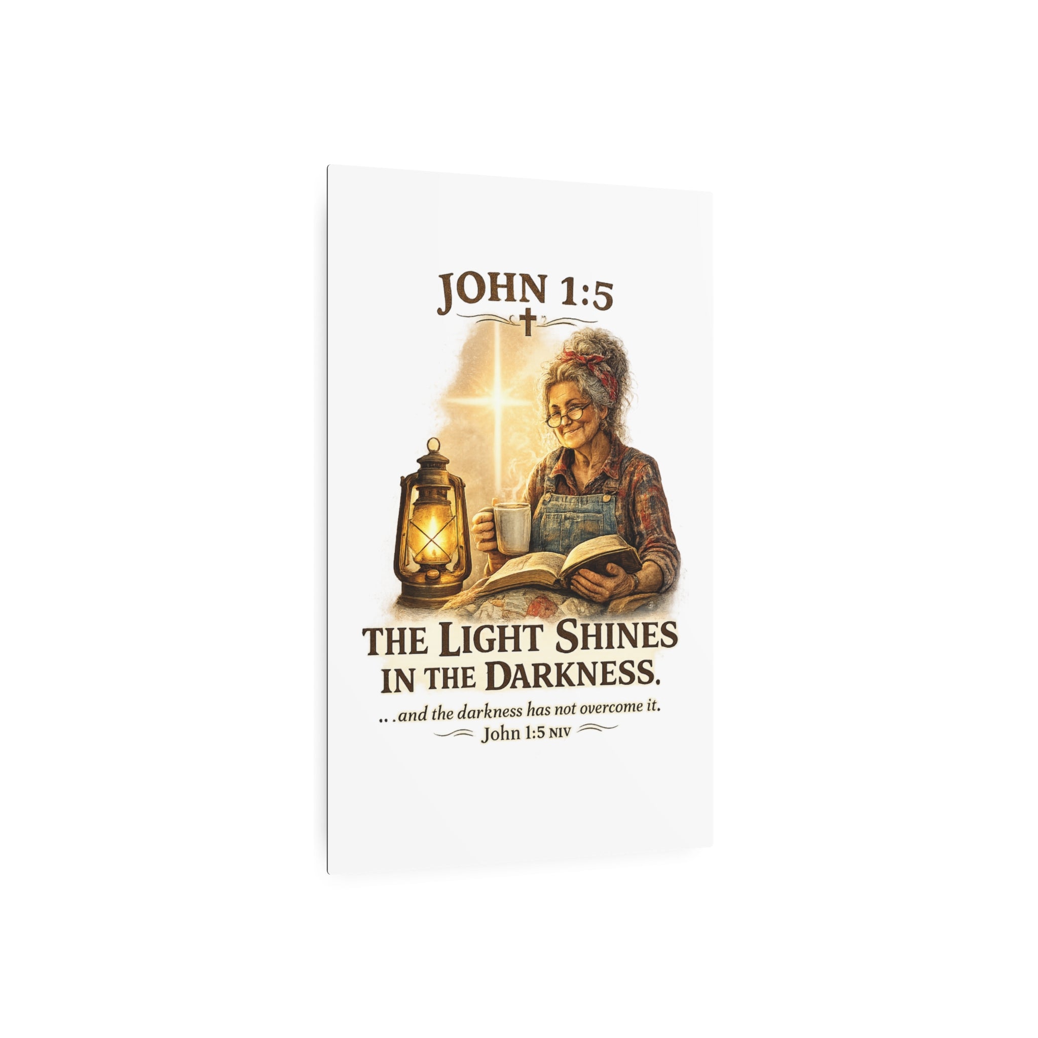 Metal Sign – John 1:5 "The Light Shines in the Darkness" Inspirational Christian Wall Art