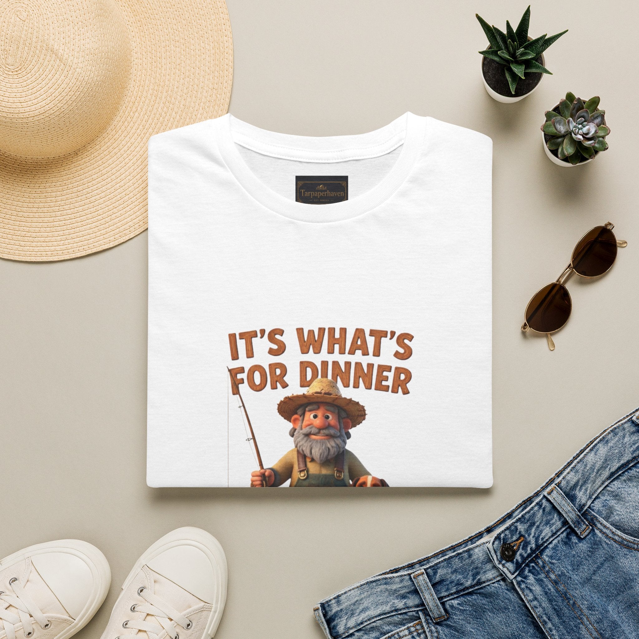 It's What's For Dinner Hill Folk T-Shirt — Rustic Fisherman & Dog Graphic Tee
