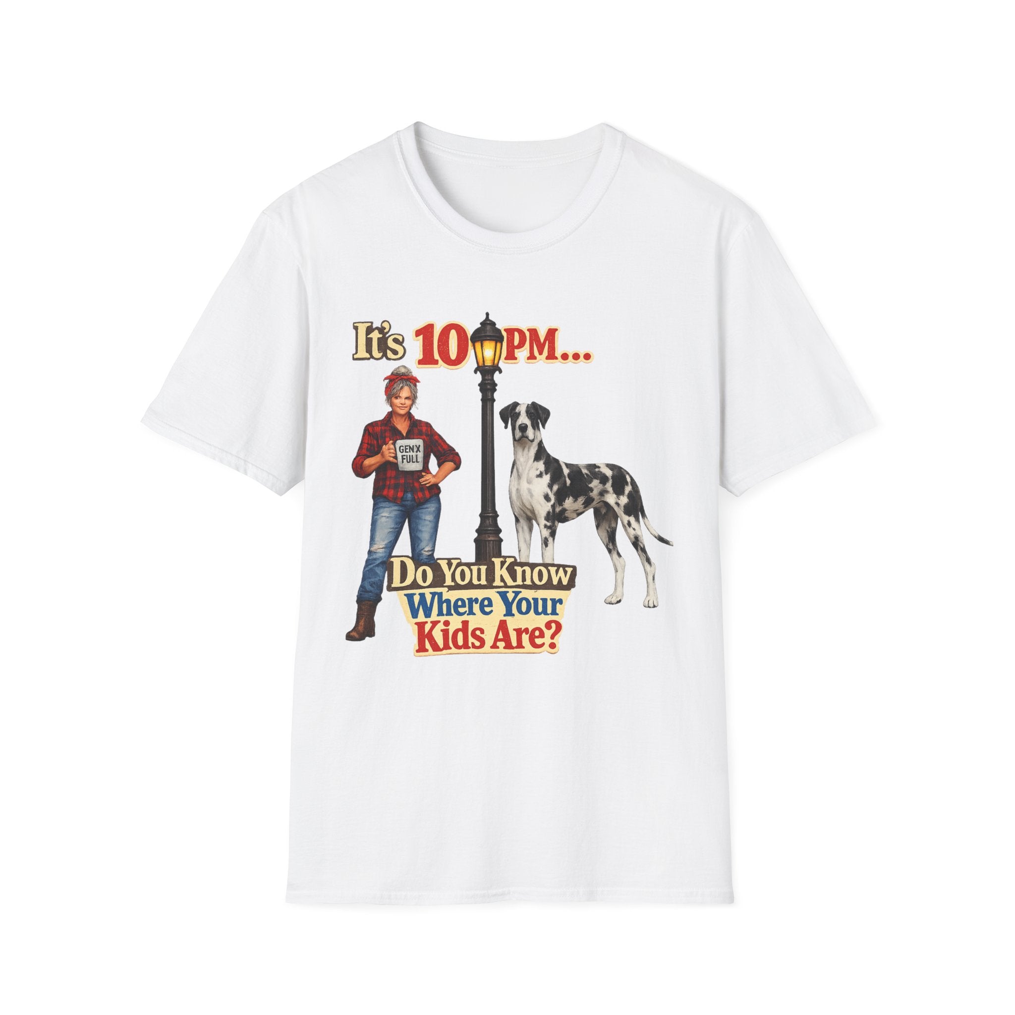 T‑Shirt — "It's 10 PM... Do You Know Where Your Kids Are?" Vintage Lamp & Dog Graphic