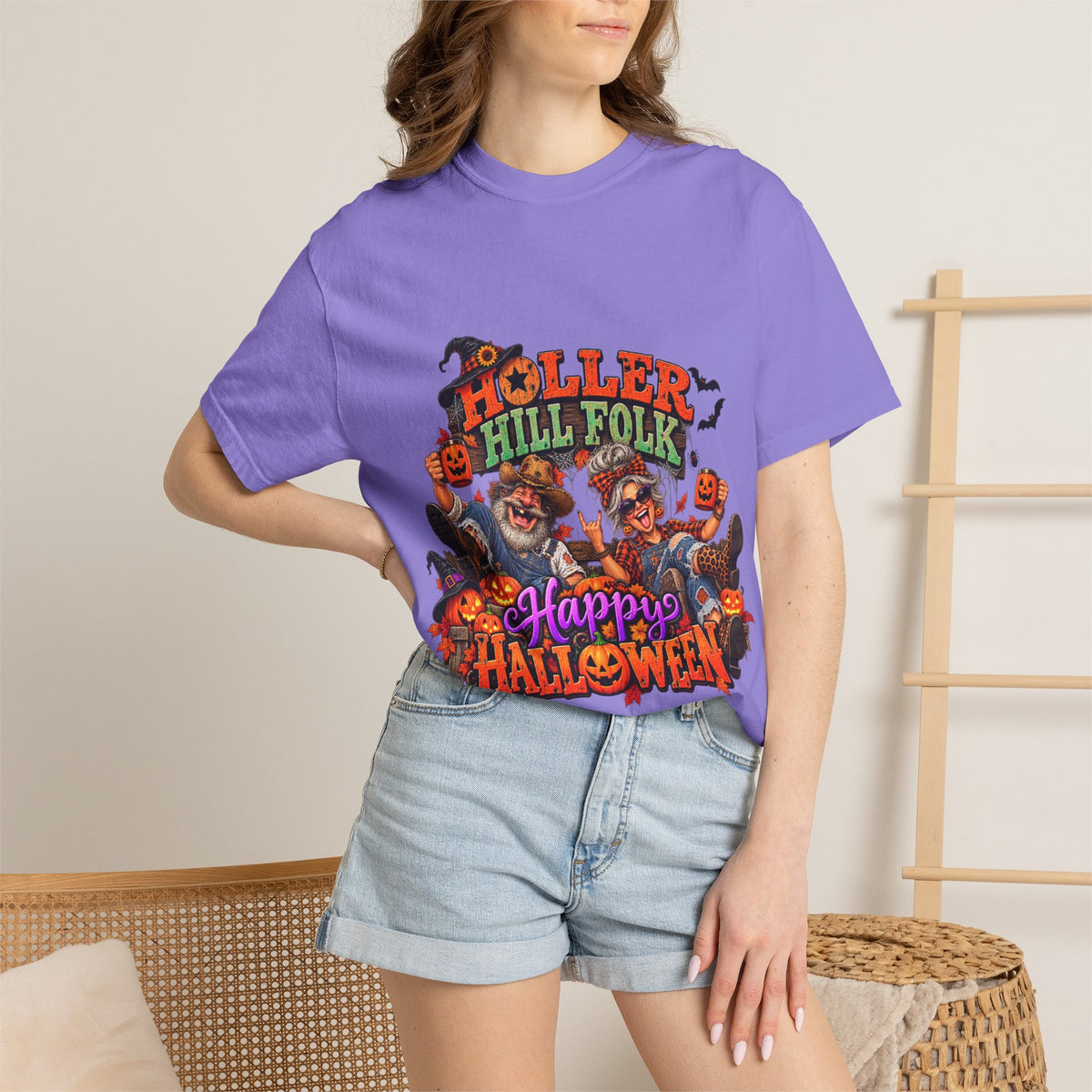 Halloween Holler Hill Folk T-Shirt — "Happy Halloween" Vintage Horror Design