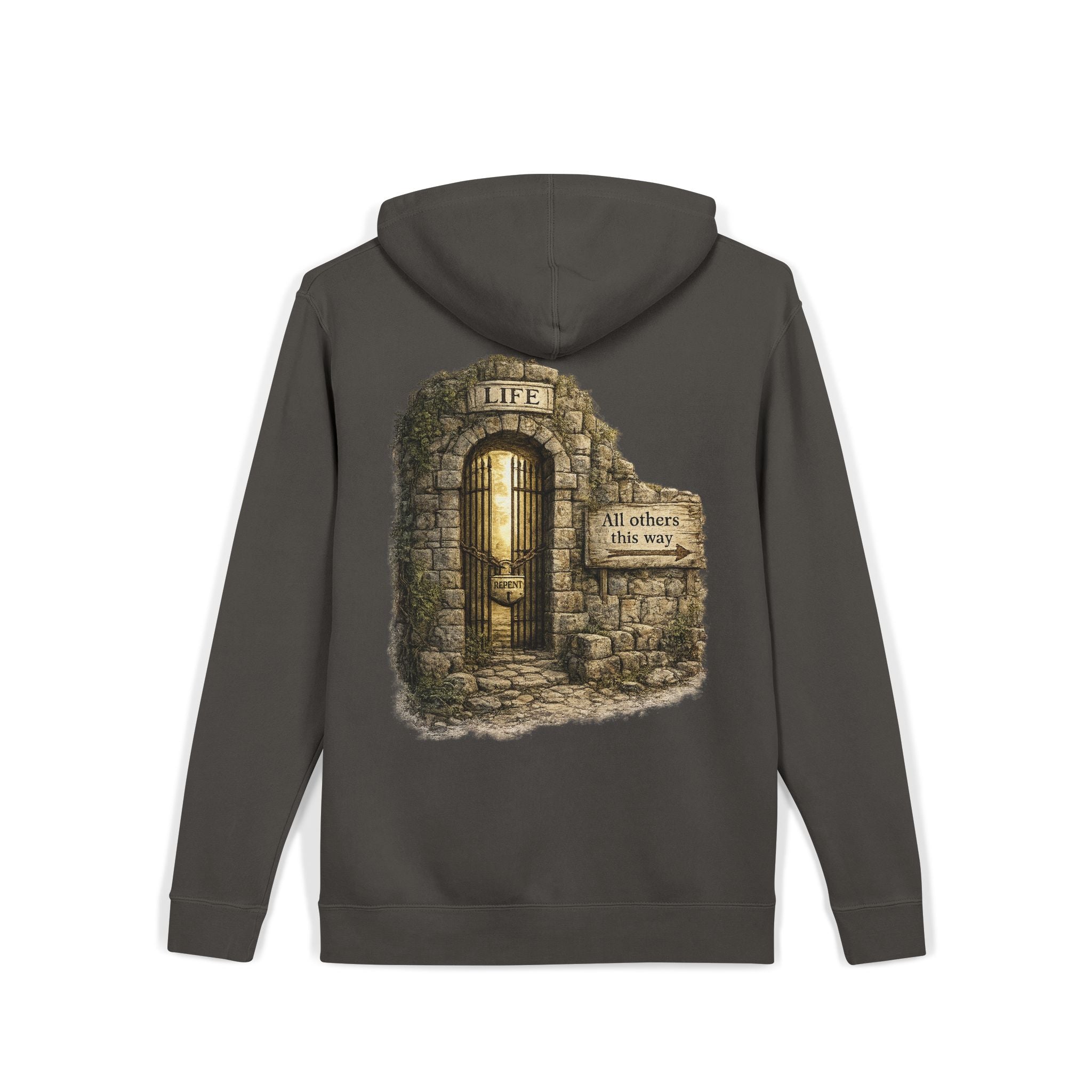 Faith Over Fear Hoodie — 'The Narrow Path Vintage Graphic Pigment-Dyed Hoodie