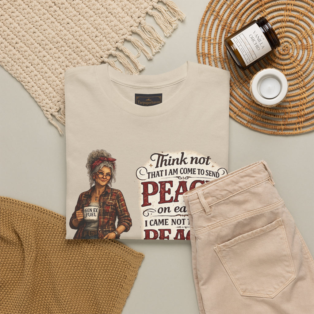 Christian Faith Tee — "I Come Not to Send Peace but a Sword" Matthew 10:34 Graphic Shirt
