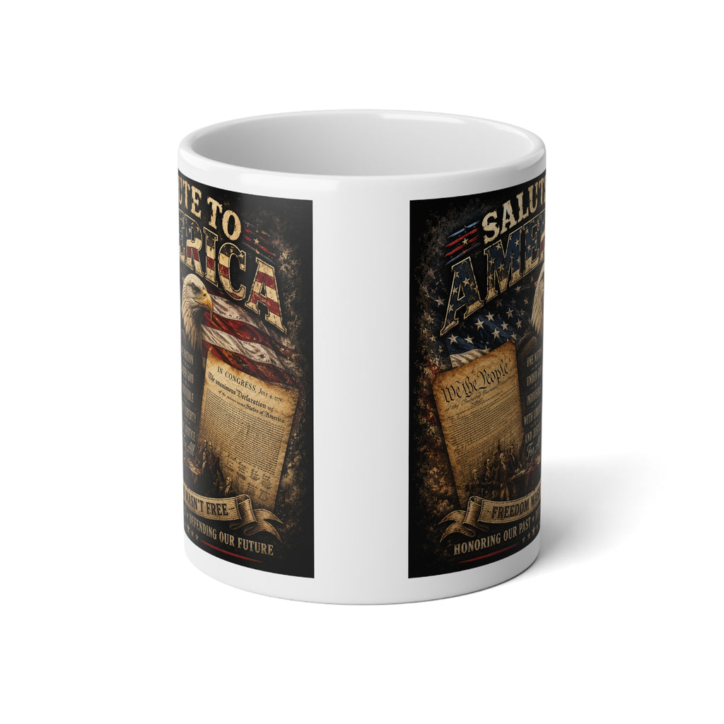 Jumbo Mug — Patriotic 'Salute to America' 20oz Coffee Cup with Constitution & Flag Design