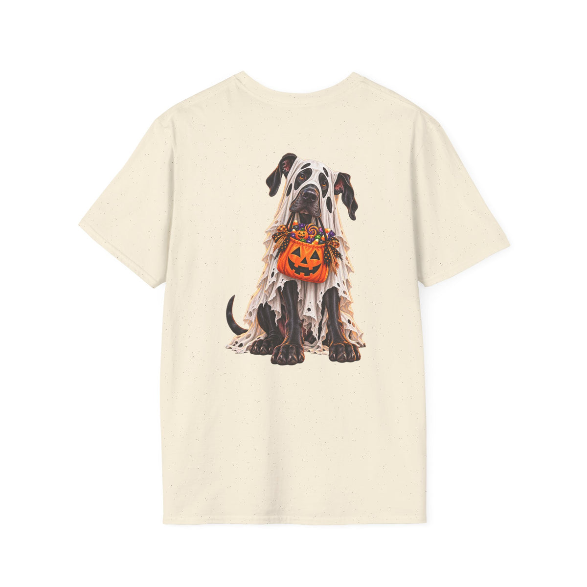 Halloween Dog T-Shirt — Great Dane with Pumpkin Candy Pail