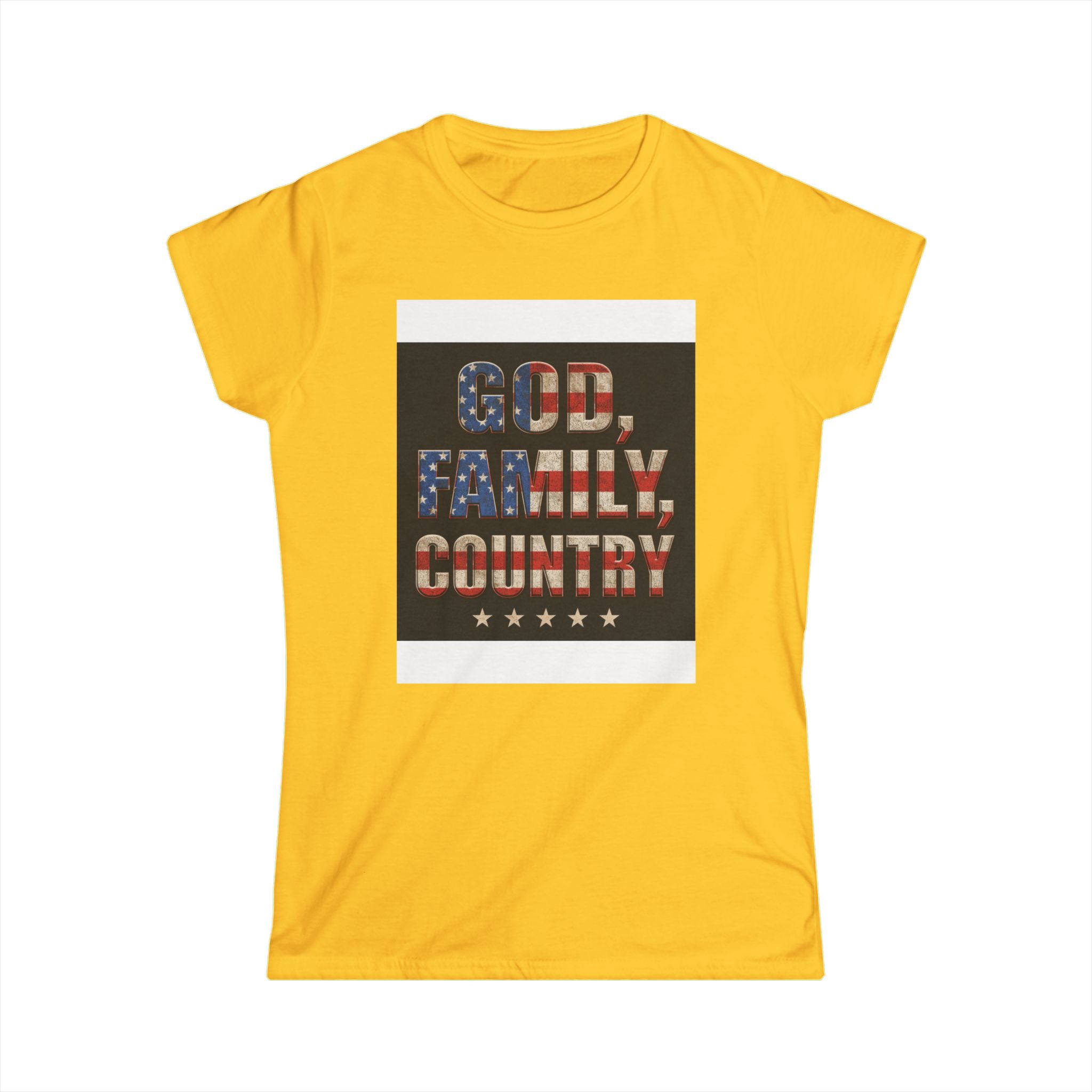 Women's Tee - "God. Family. Country." American Flag Patriotic Graphic