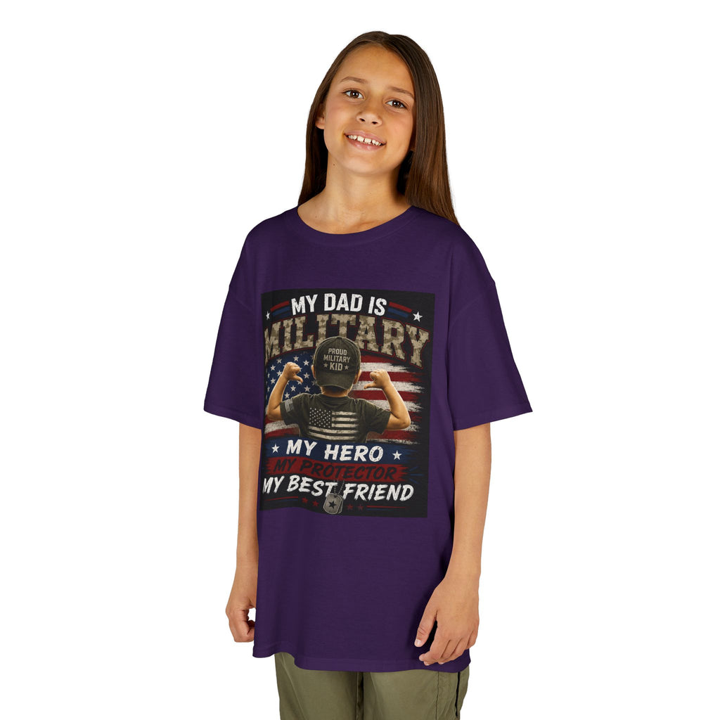 Kids Tee — "My Dad Is Military" Patriotic Hero Shirt