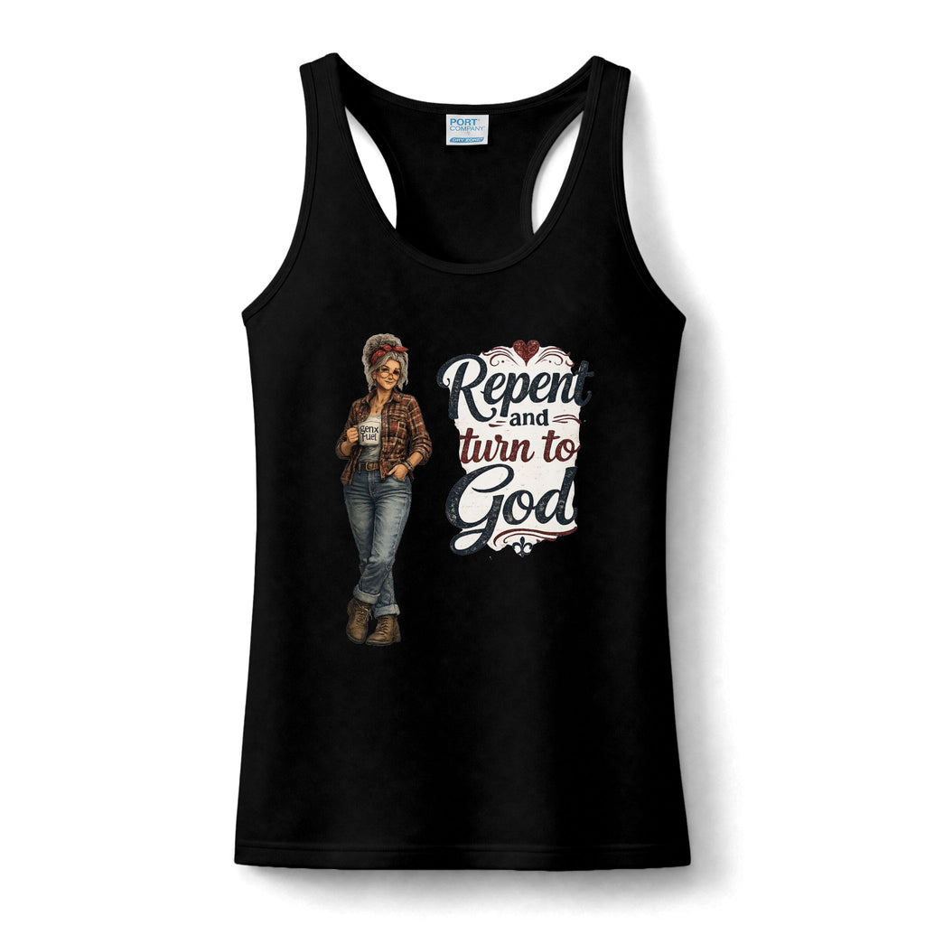 Religious Tank Top - "Repent and Turn to God" Christian Women's Racerback
