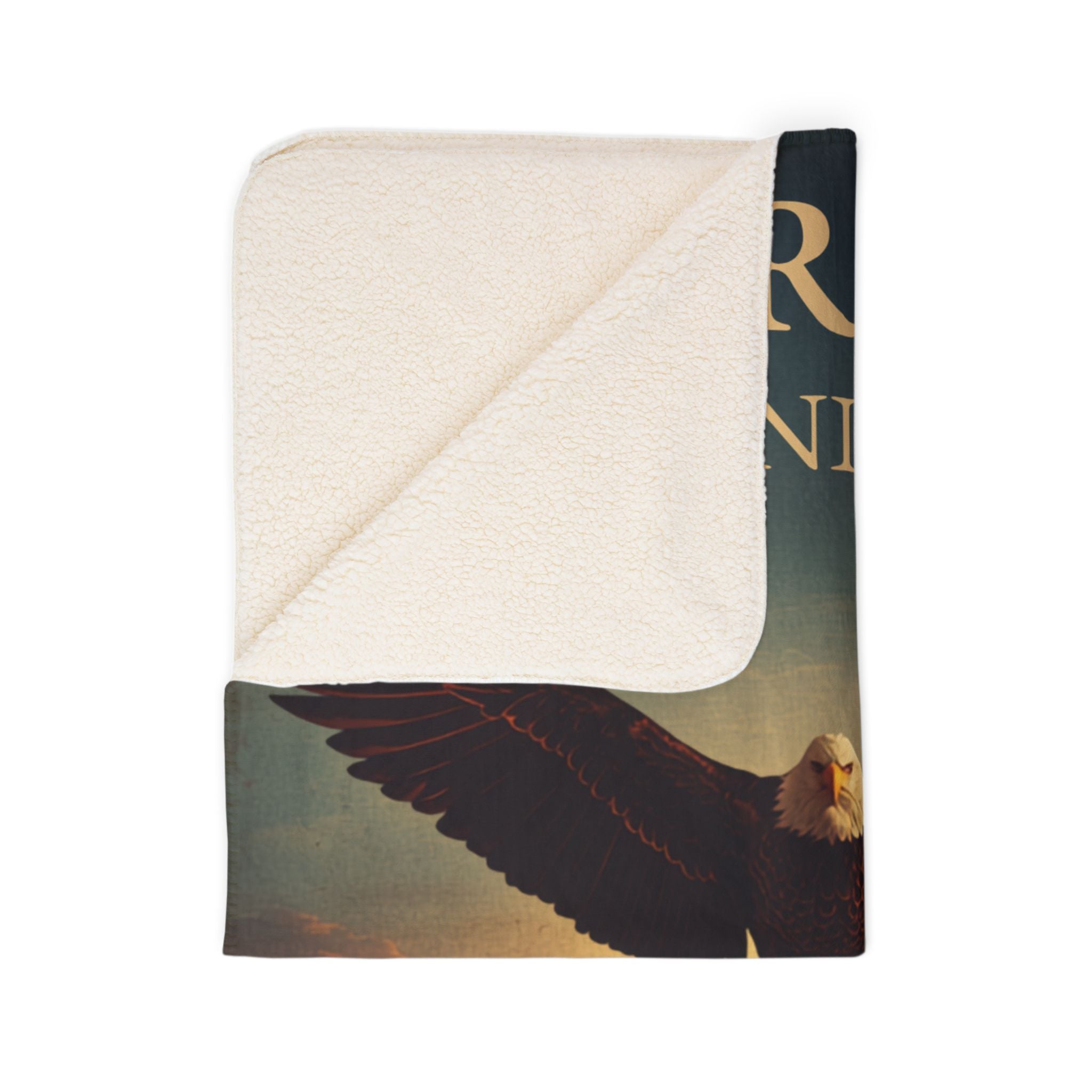 America's 250th Anniversary Sherpa Blanket — Patriotic Bald Eagle Fleece with 'In God We Trust' Text