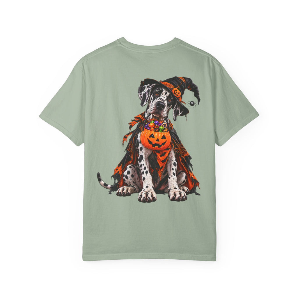 Halloween Great Dane T-Shirt — Cute Dog in Pumpkin Costume Graphic Tee