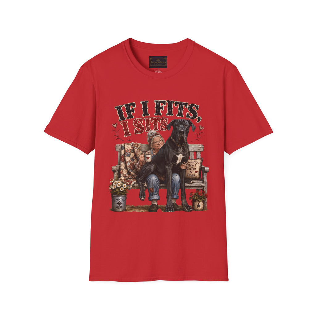 If I Fits, I Sits T-Shirt — Funny Great Dane Lover Graphic Tee