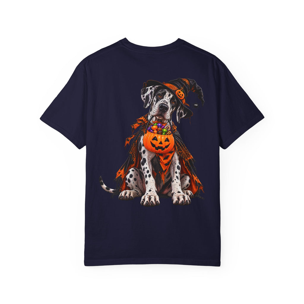 Halloween Great Dane T-Shirt — Cute Dog in Pumpkin Costume Graphic Tee