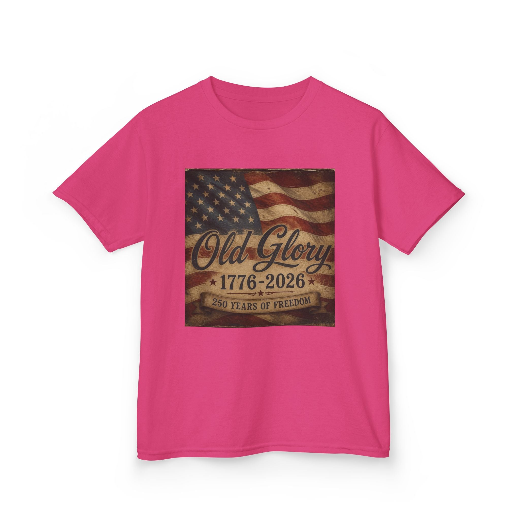 Kids T‑Shirt — "Old Glory 1776–2026" Vintage American Flag Patriotic Tee