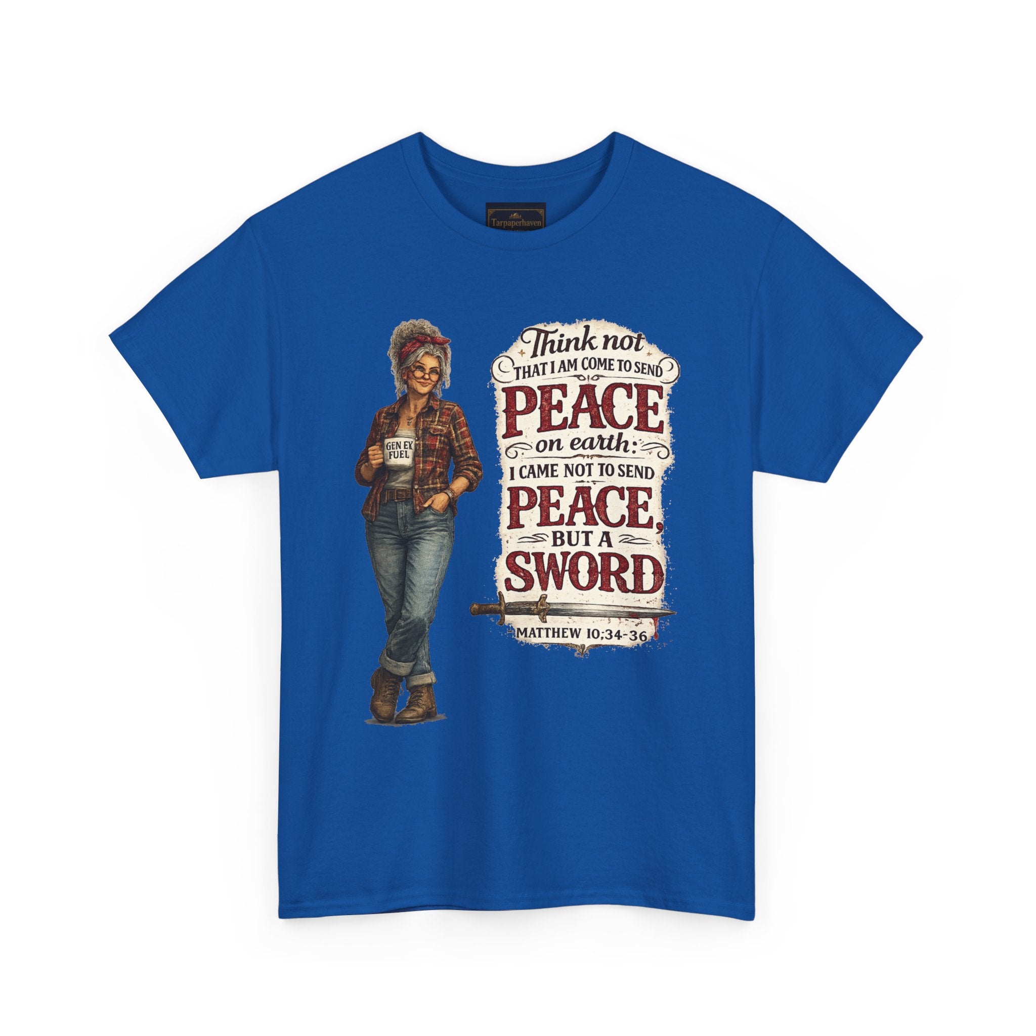 Christian Faith Tee — "I Come Not to Send Peace but a Sword" Matthew 10:34 Graphic Shirt