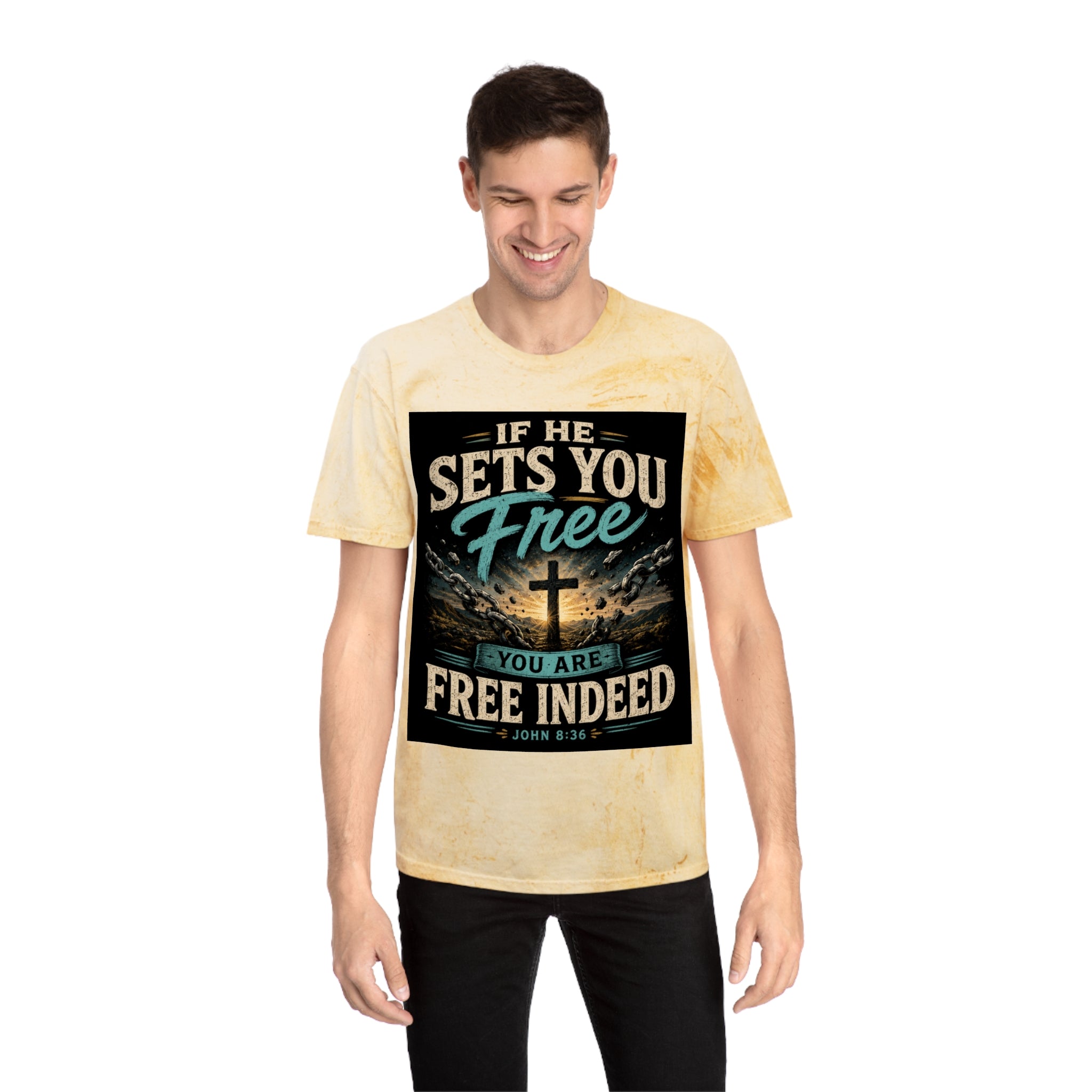 Christian Freedom Tee — "If He Sets You Free" Scripture T-Shirt