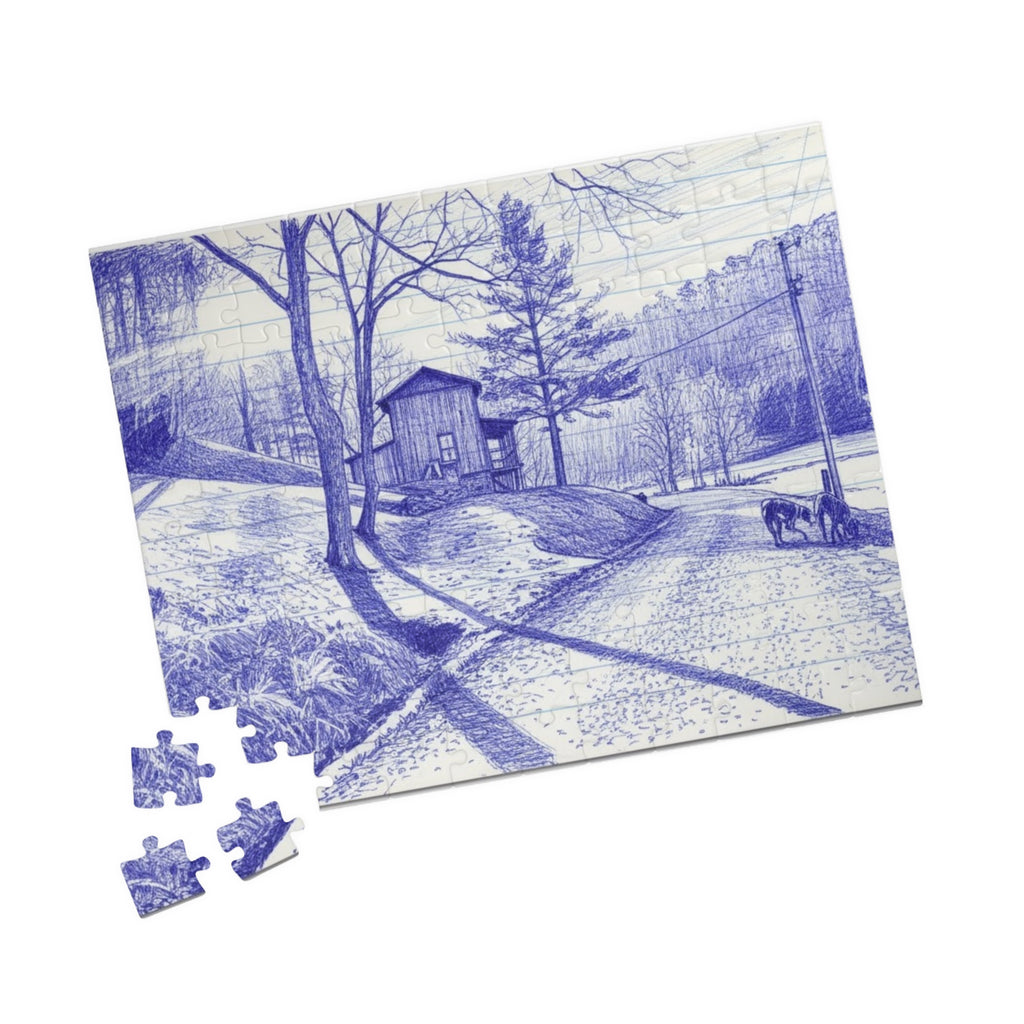 Blue Homestead Landscape Puzzle — Scenic Countryside Jigsaw (110/252/520/1014 pc)