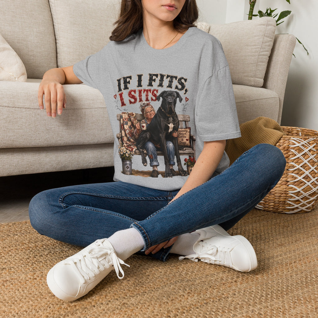 If I Fits, I Sits T-Shirt — Funny Great Dane Lover Graphic Tee