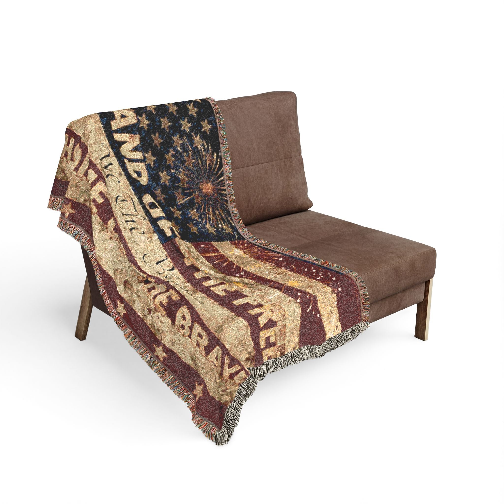 American Flag Woven Blanket – "Land of the Free, Home of the Brave" Patriotic Throw