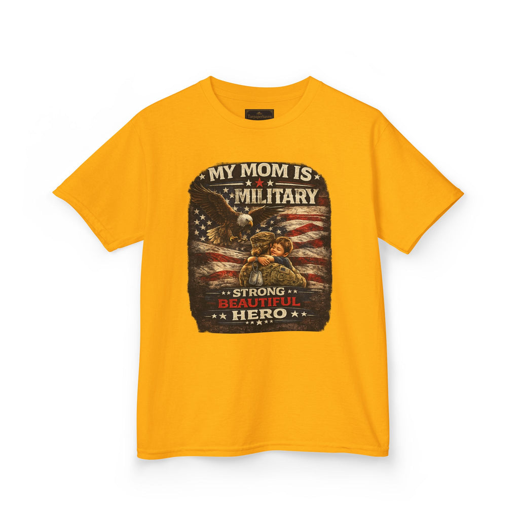 Kids Tee — "My Mom Is Military" Patriotic American Flag Shirt