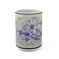 Floral Ballpoint Sketch 15oz Mug — Hand-Drawn Daisies on Lined Paper