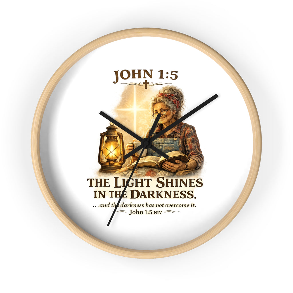 John 1:5 Wall Clock — "The Light Shines in the Darkness" Christian Decorative Clock