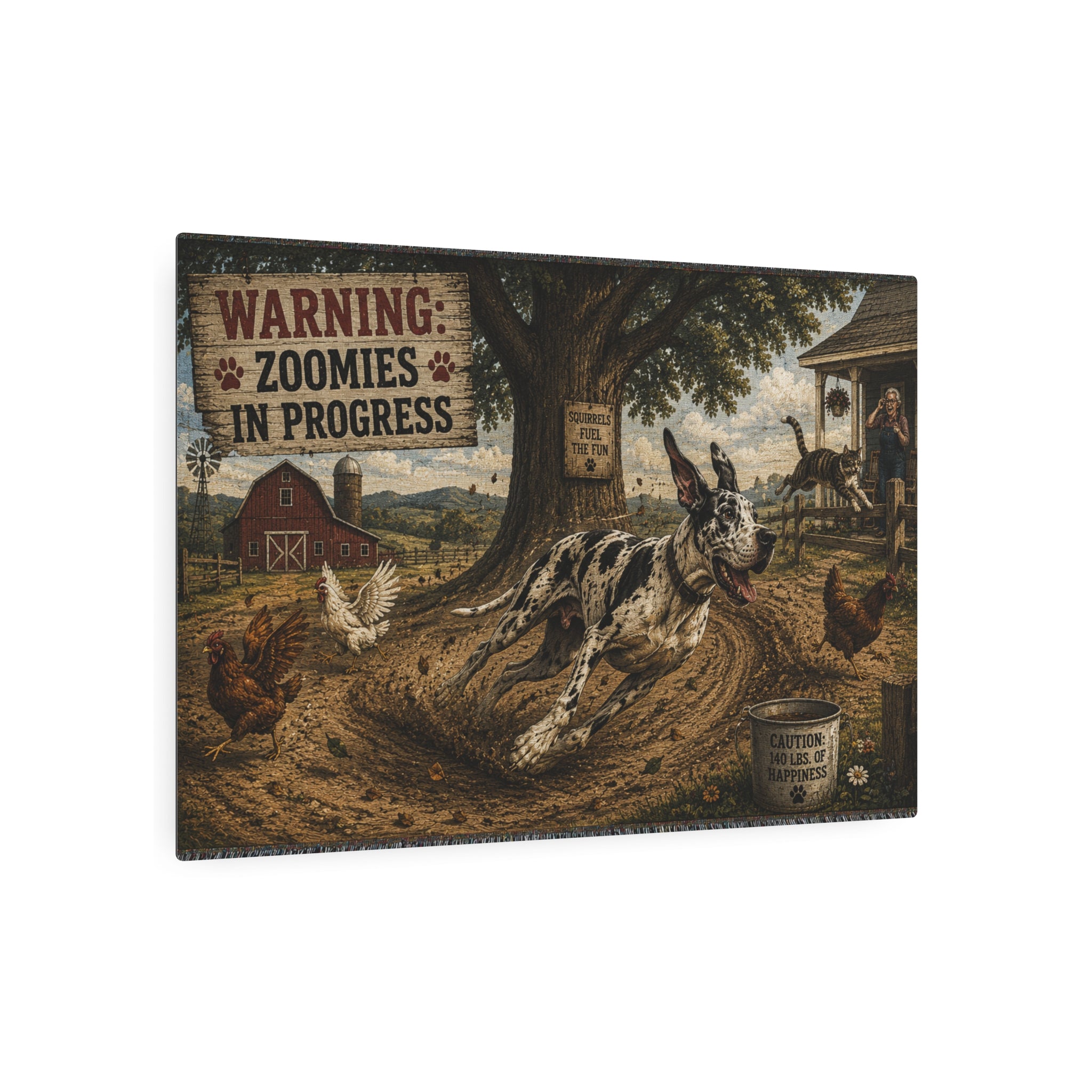 Metal Art Sign - "Warning: Zoomies in Progress" Farm Great Dane  Metal Wall Art