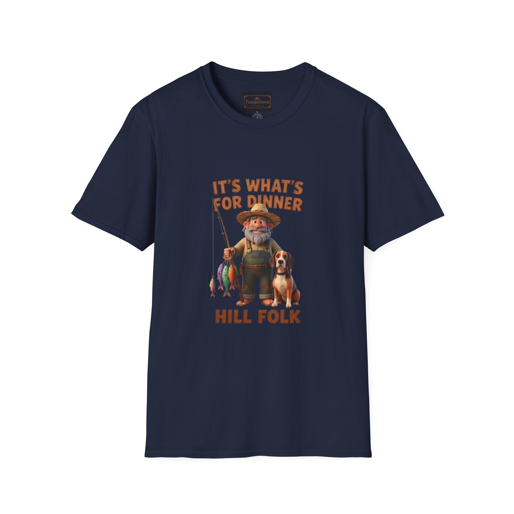 It's What's For Dinner Hill Folk T-Shirt — Rustic Fisherman & Dog Graphic Tee