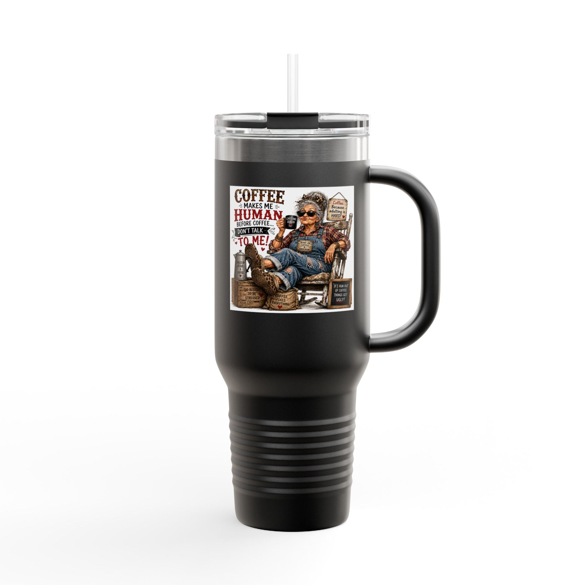 40oz Insulated Travel Mug Country Granny Coffee Addict