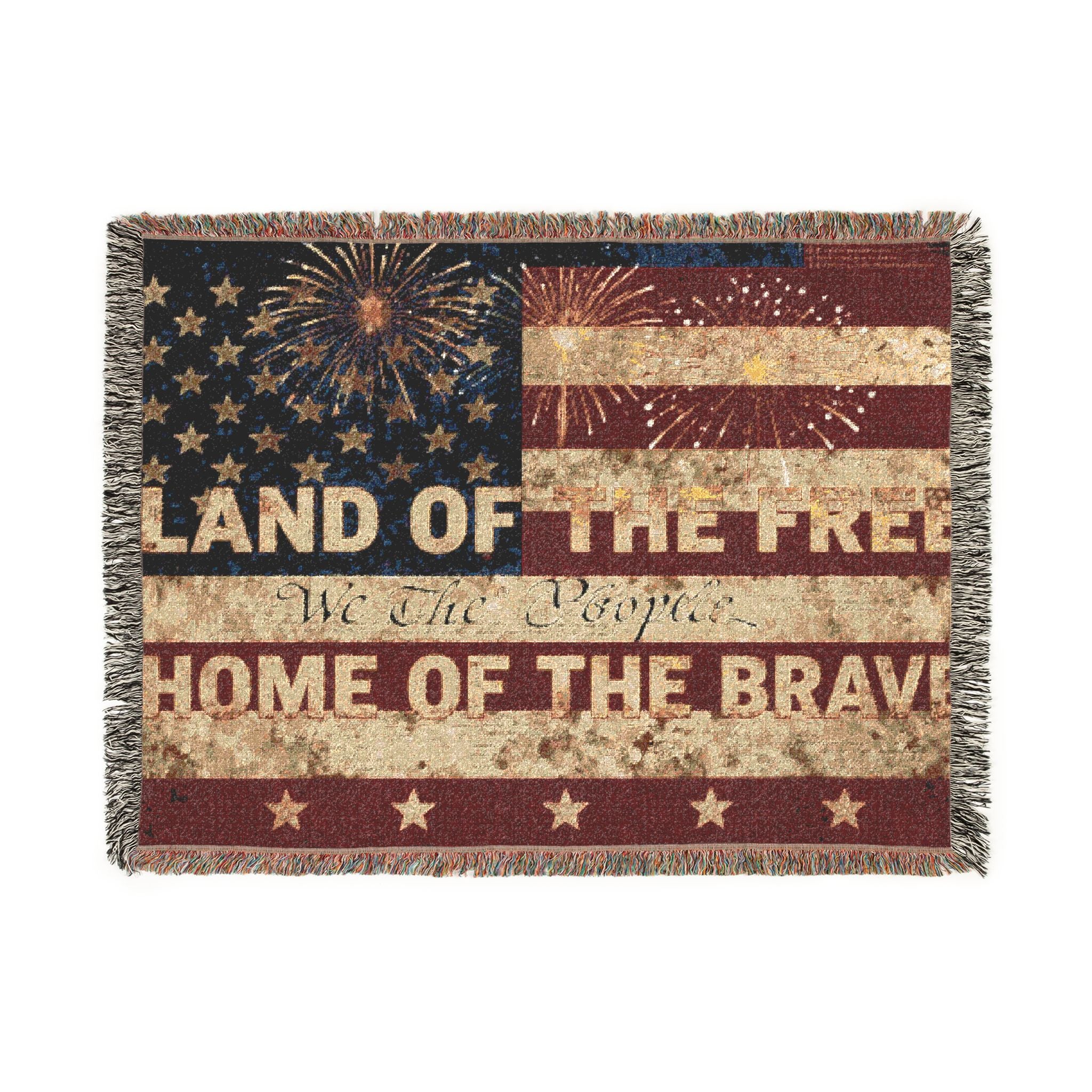 American Flag Woven Blanket – "Land of the Free, Home of the Brave" Patriotic Throw